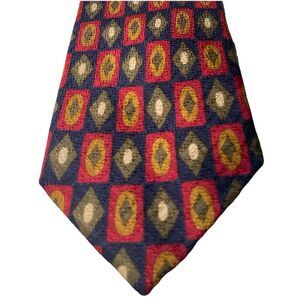 L5 Limited Mens Silk Neck Tie Blue Red Geometric  Made in Italy  Medallion